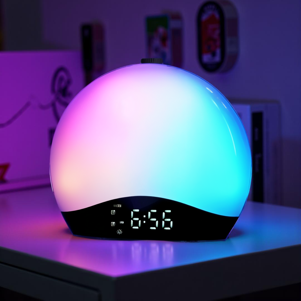 Réveil Lumineux Intelligent avec Simulation de l’Aube & Crépuscule, Enceinte Bluetooth Intégrée, Radio FM et Double Alarme